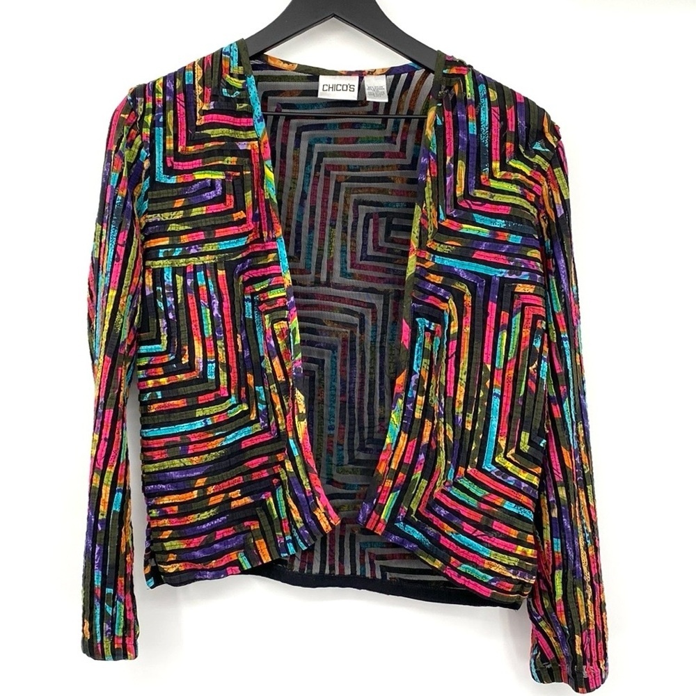 Vintage Chicos Jacket Womens 0 Small Mesh Vibrant Abstract Artsy 90s Multicolor‎